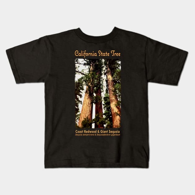 State Tree of California - Redwood, Sequoia Big Trees Kids T-Shirt by jdunster